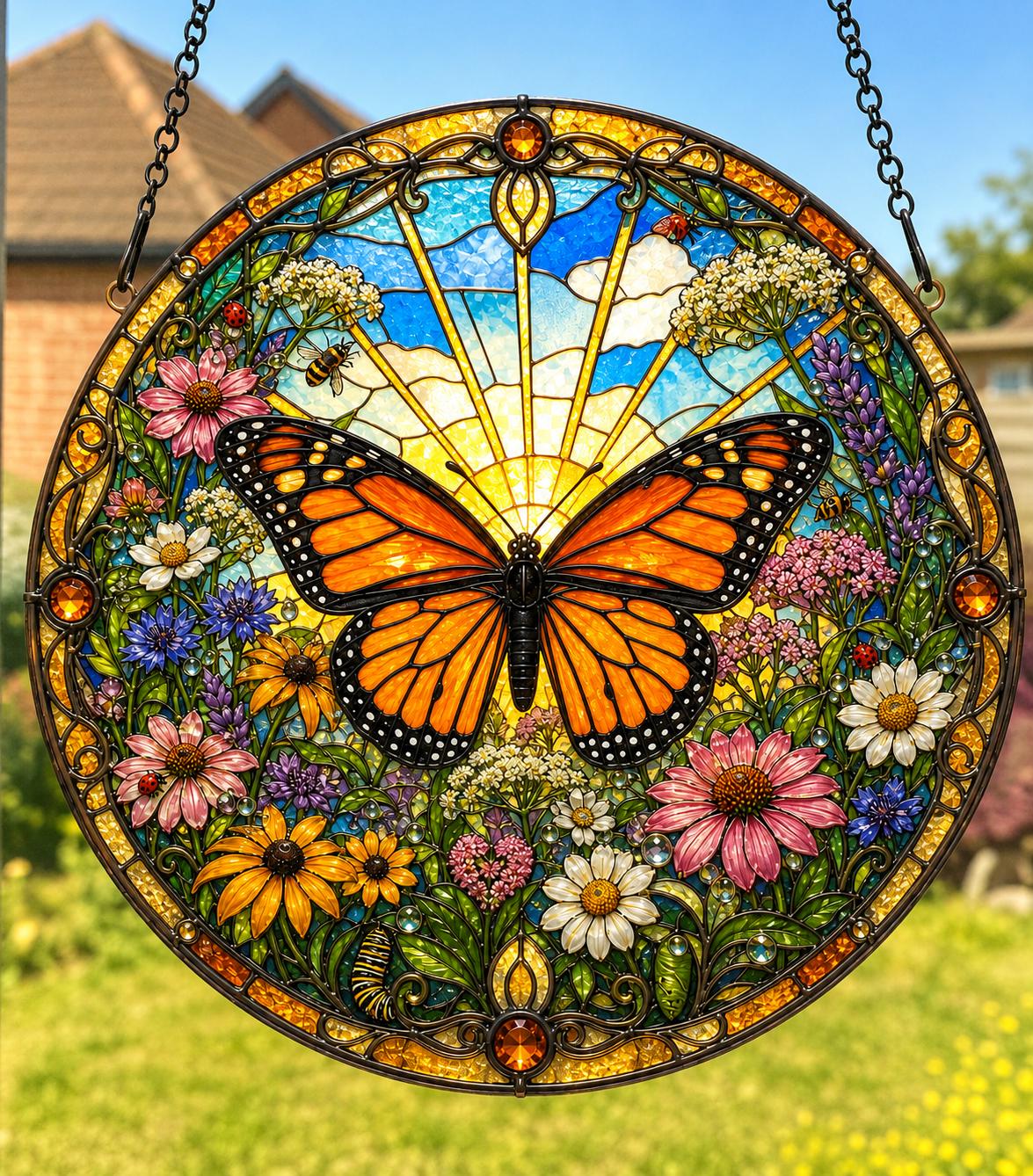 Stained Glass Effect Acrylic Suncatcher  Nature & Wildlife Window Hanging  Bee, Cardinal, Dragonfly, Fox, Owl, Butterfly and More