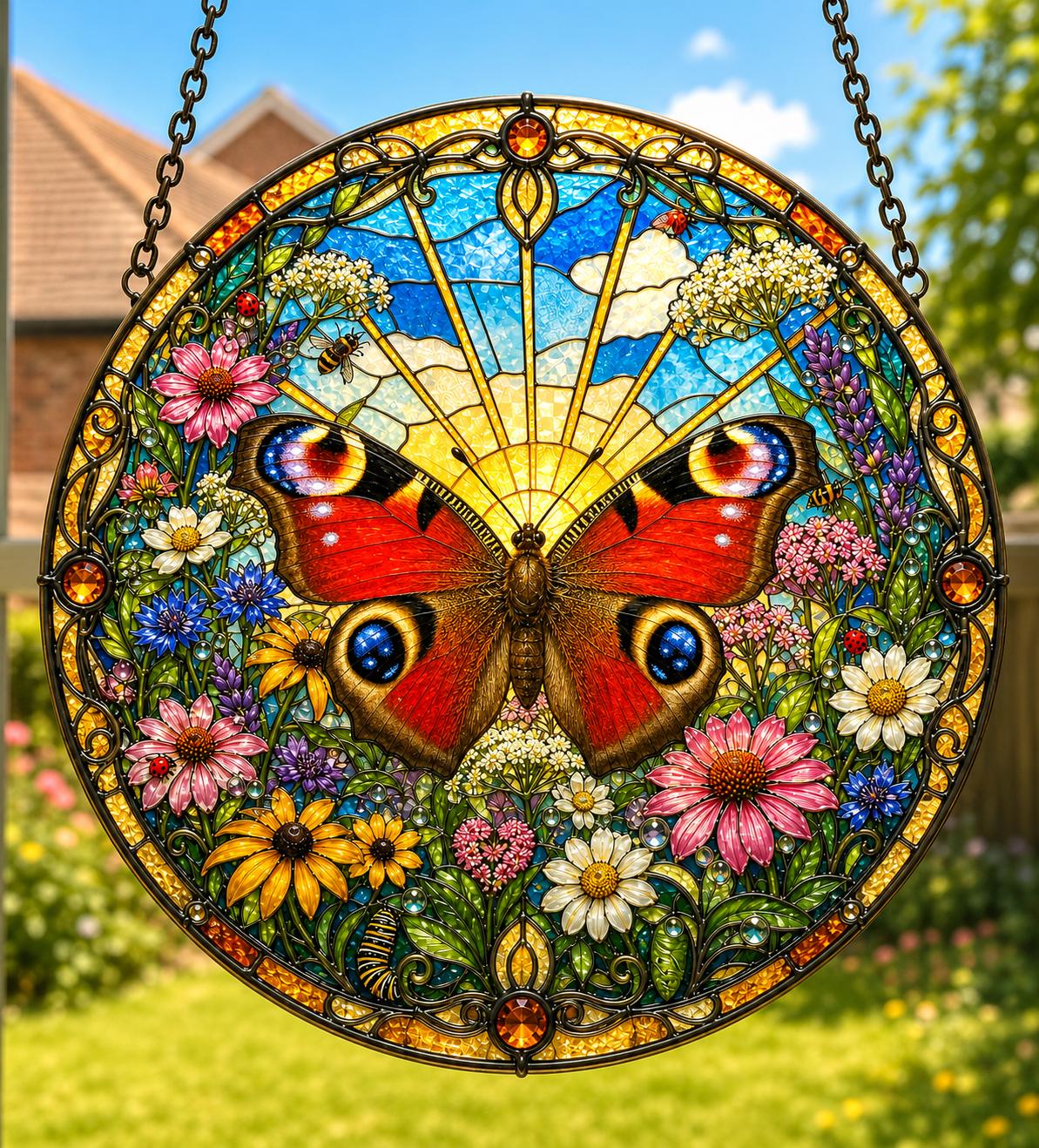 Stained Glass Effect Acrylic Suncatcher  Nature & Wildlife Window Hanging  Bee, Cardinal, Dragonfly, Fox, Owl, Butterfly and More