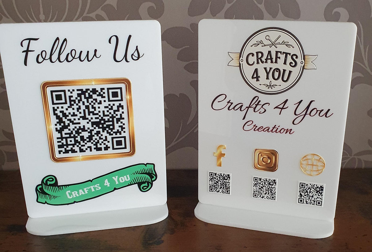 Custom Acrylic QR Code Sign | Social Media Display Sign | Business Counter Sign | Instagram Facebook Website QR Plaque