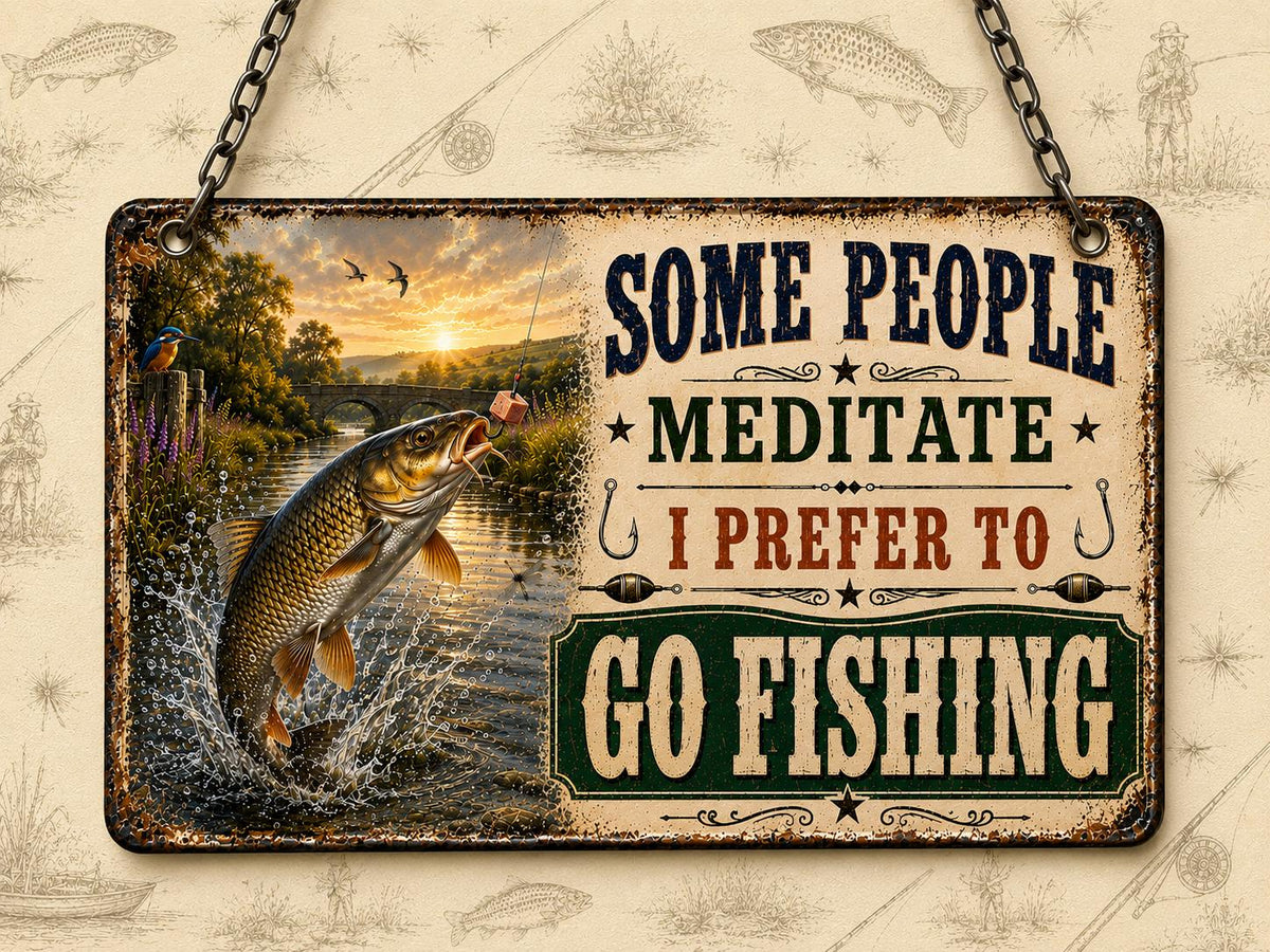 Funny fishing acrylic hanging sign featuring a jumping Perch with the quote "Fishing Is Cheaper Than Divorce And You Get To Keep The Boat", available in 3 sizes with hanging chain and choice of 10 UK fish including Pike, Carp, Salmon, Trout, Grayling, Perch, Tench, Barbel, Chub and Roach.