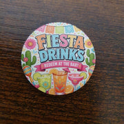 40mm Fiesta Drinks Token featuring colourful Mexican party artwork with cacti, maracas, cocktails and "Redeem at the Bar" text.