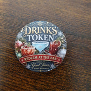 Double-sided Winter Cocktail drink token with free custom logo printing on the reverse, perfect for Christmas parties, winter weddings and festive corporate events.