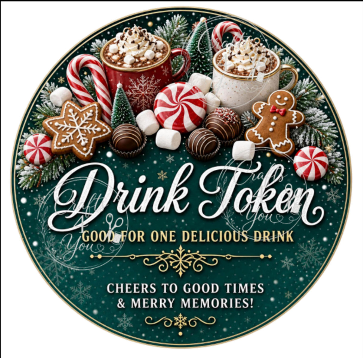 Christmas Hot Chocolate Drink Token | Festive Bar Voucher | 40mm Double Sided Drinks Token | Free Custom Logo Print