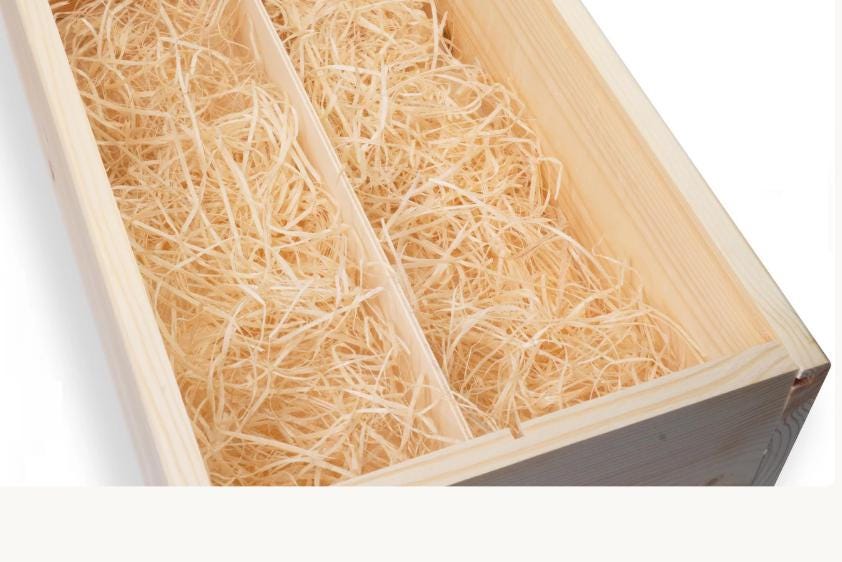 Personalised engagement wine gift box for Harry and Isla with floral engraving, a rope handle and the message Forever Starts Here.