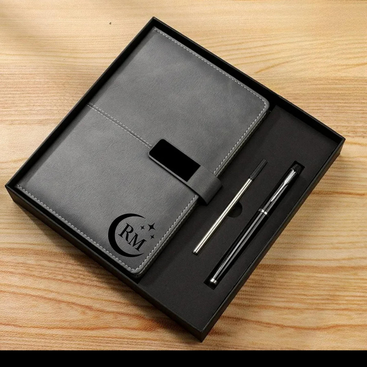 A5 notebook with 240 pages and a ballpoint pen, suitable for work notes, studying and journalling.