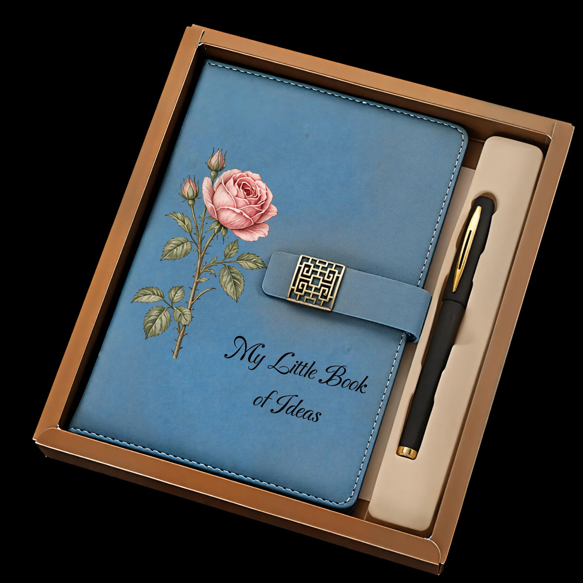 Personalized Floral eco-Leather Notebook Set, Custom Name Journal with Pen, Birth Flower Gift, All Occasion Stationery Gift Box