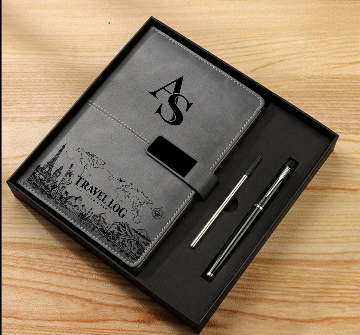 Personalized Travel Journal Gift Set, Custom Travel Notebook with Pen, Travel Diary, Adventure Journal, Traveller Gift, Trip Planner