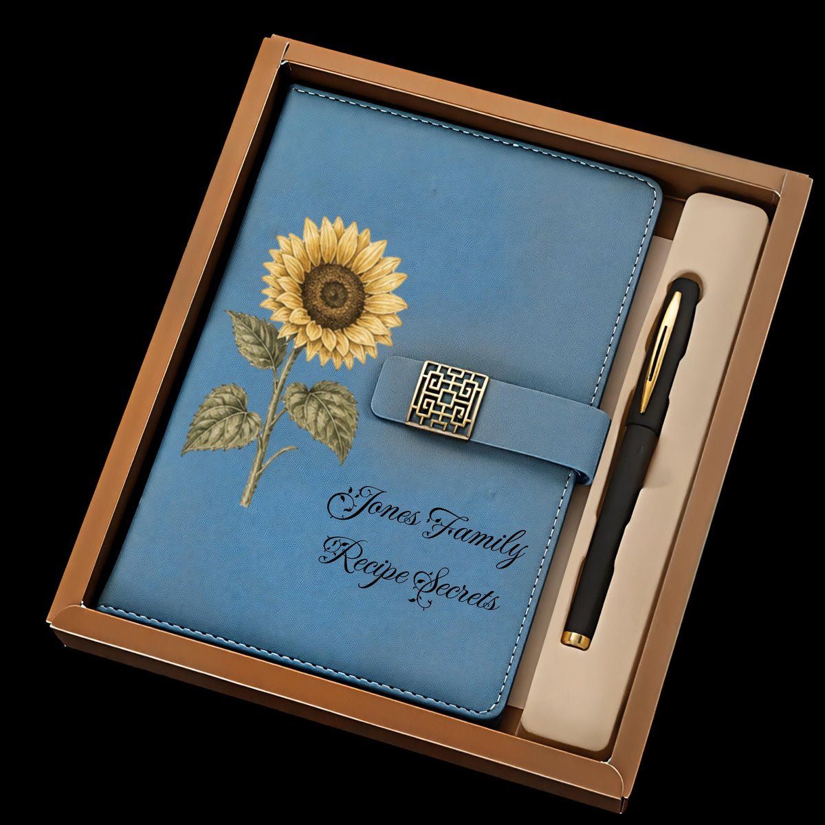 Personalized Floral eco-Leather Notebook Set, Custom Name Journal with Pen, Birth Flower Gift, All Occasion Stationery Gift Box