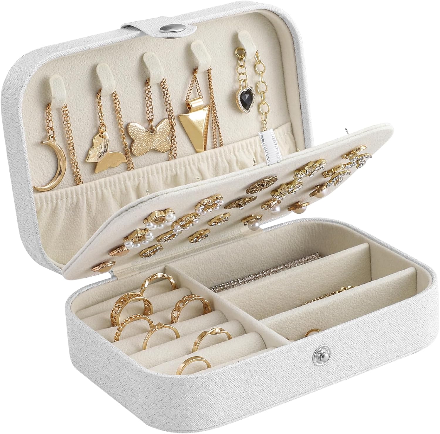 Elegant custom jewellery organiser with tropical botanical flowers and personalised name, designed as a practical travel accessory and unique gift for women and girls.