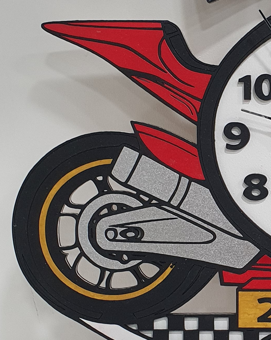 GP Racer MotoGP Superbike inspired wall clock close up racing details