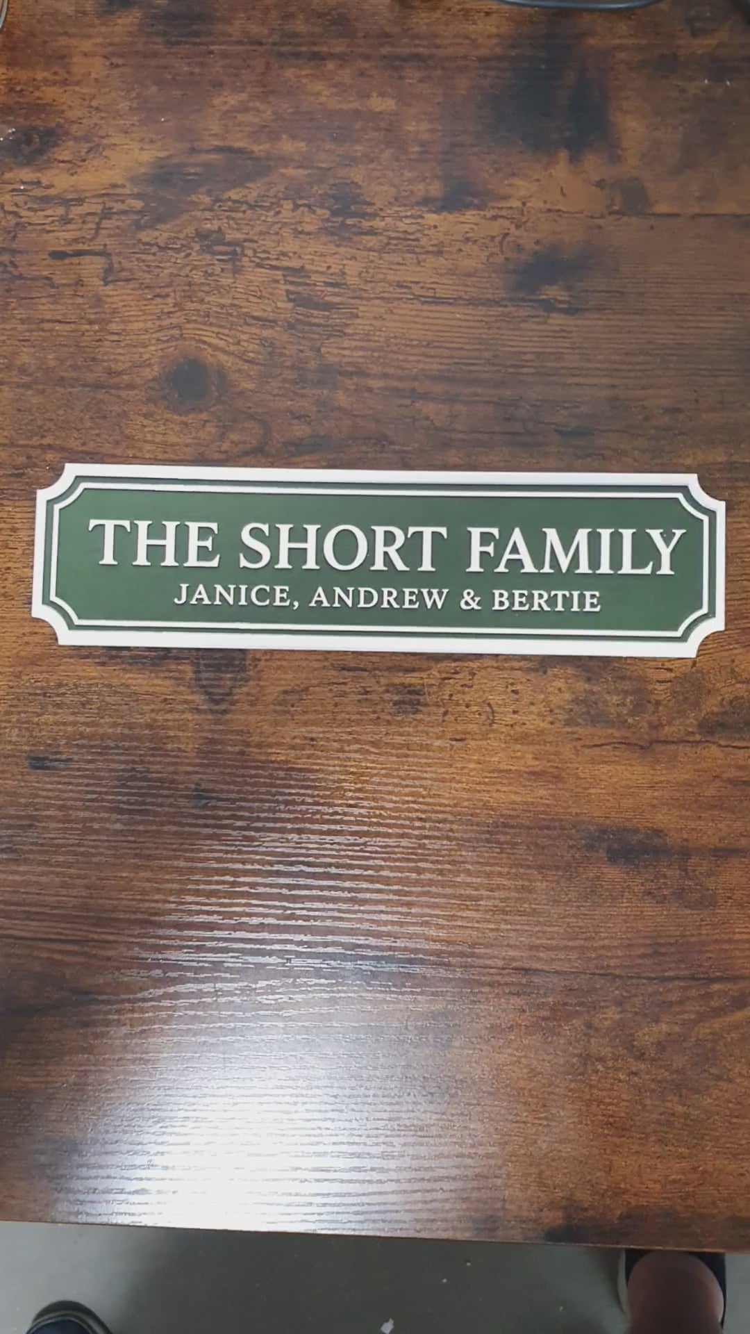 Load video: Personalised Family Name Street Sign | Custom House Plaque | Vintage Style Acrylic Door Sign | Wedding Gift | UV Printed Name Sign