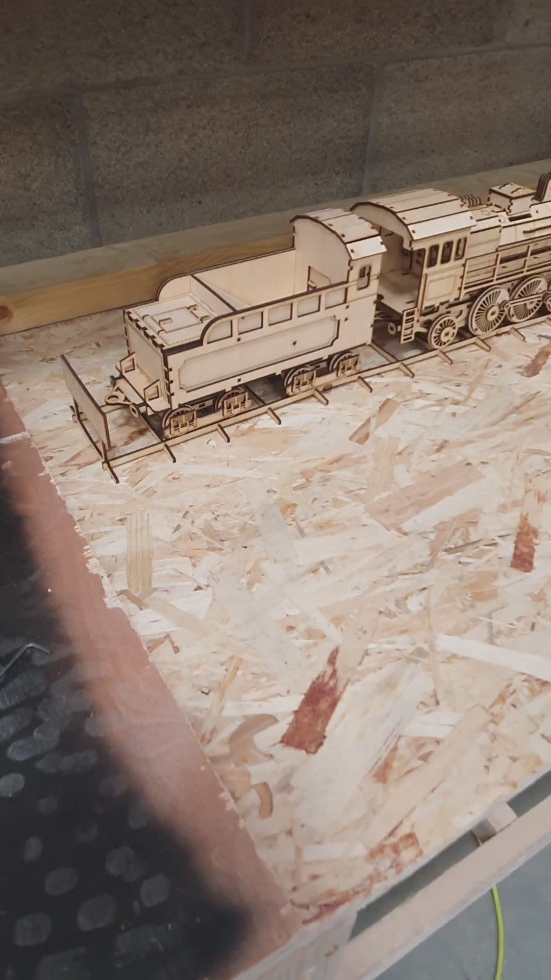 Load video: Wooden Steam Locomotive with Coal Tender