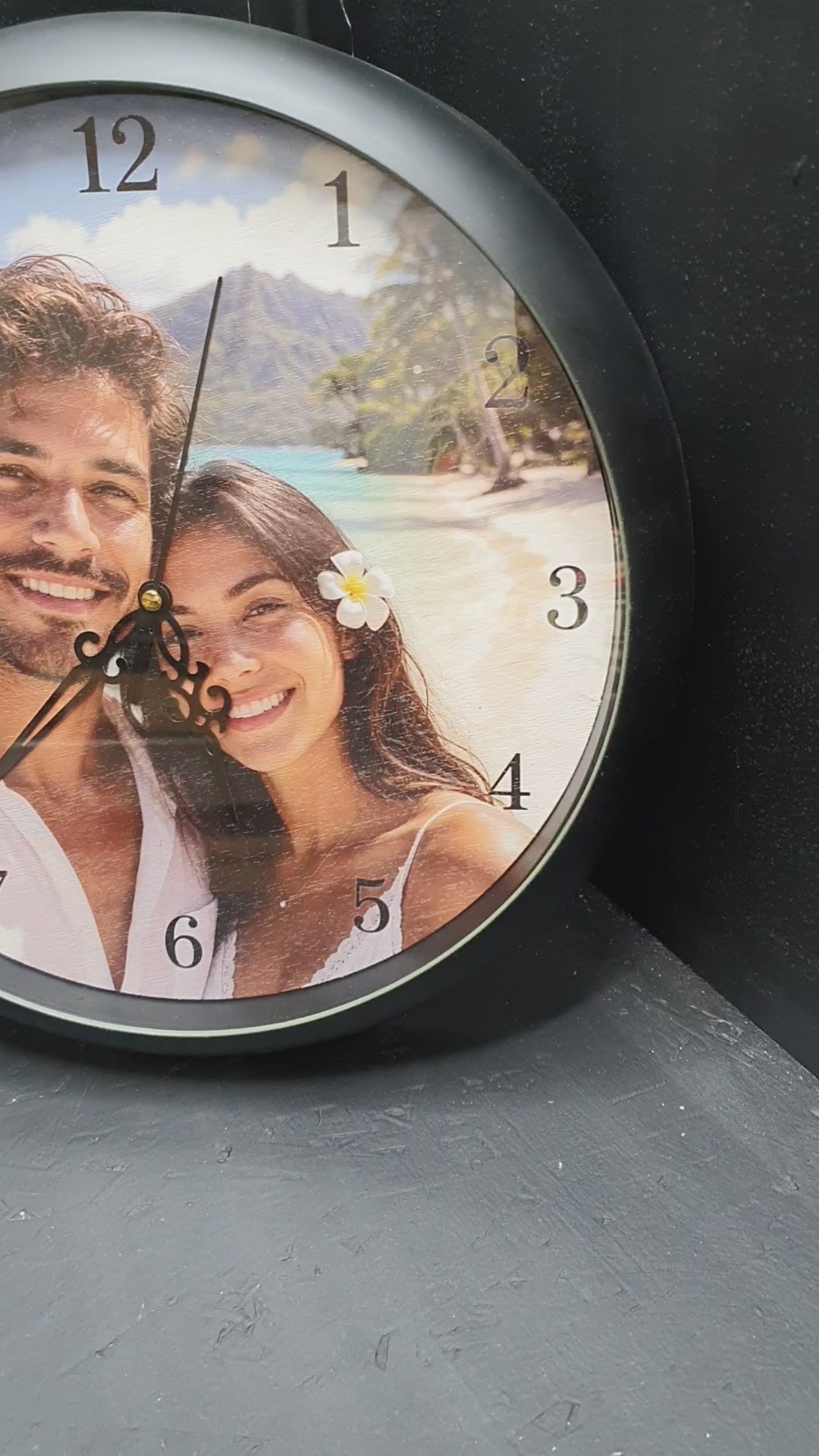 Load video: Personalised Photo Wall Clock 30cm Encased Custom Picture Clock Wedding Gift Pet Memorial Family Photo Home Decor