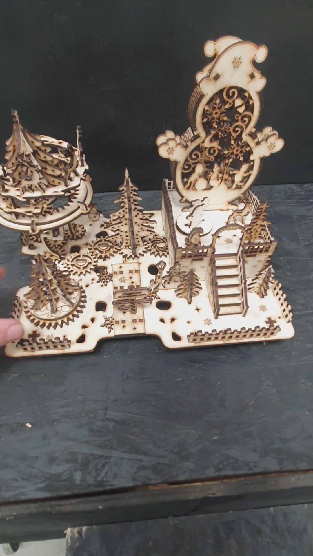 Load video: 3D Wooden Puzzle – Christmas Amusement Park Light Box with Movable Pieces