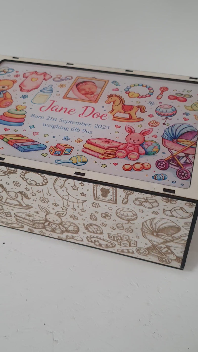 Custom baby memory box laser engraved on all four sides