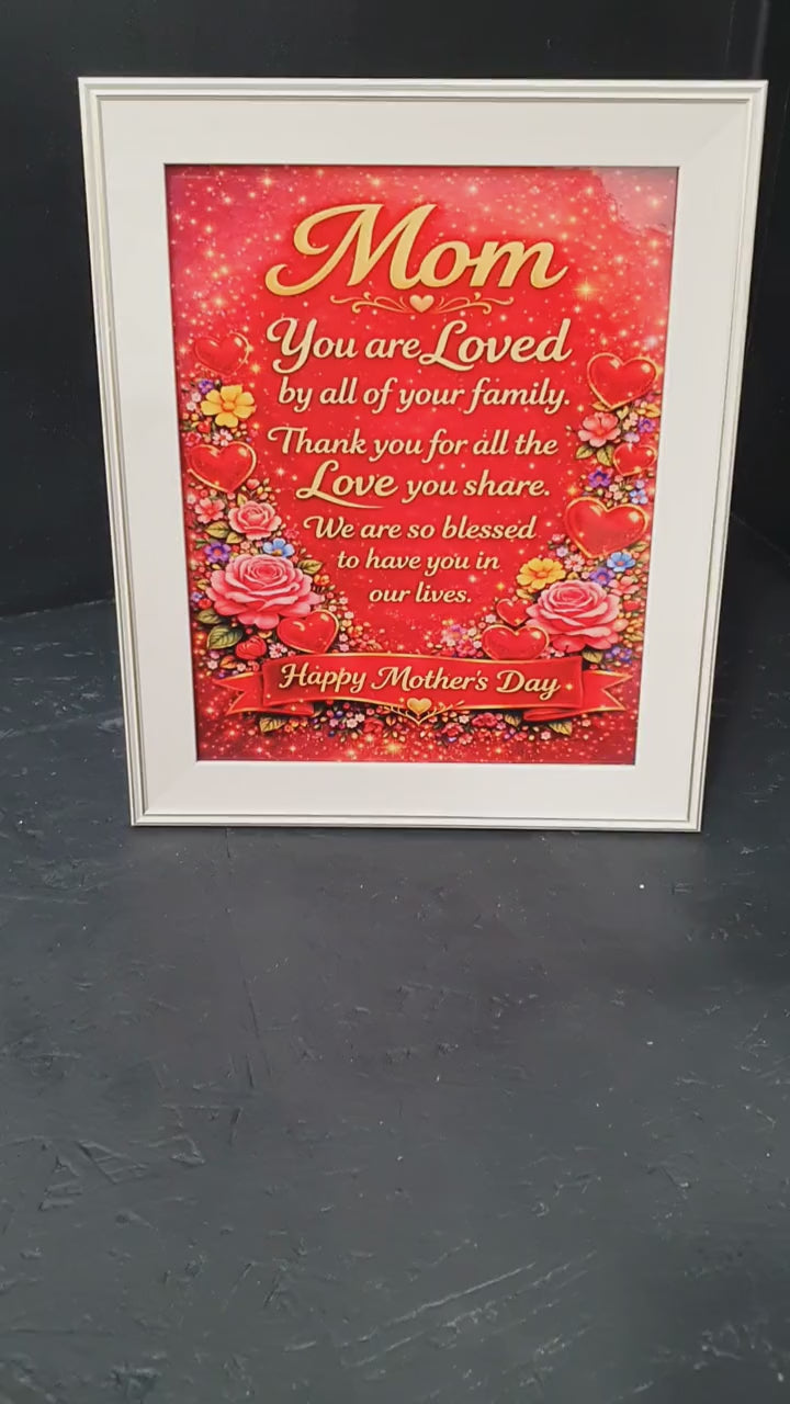 Load video: Beautiful framed Mum poem artwork with bright floral background, meaningful Mother’s Day gift showing appreciation and love from daughter or son.