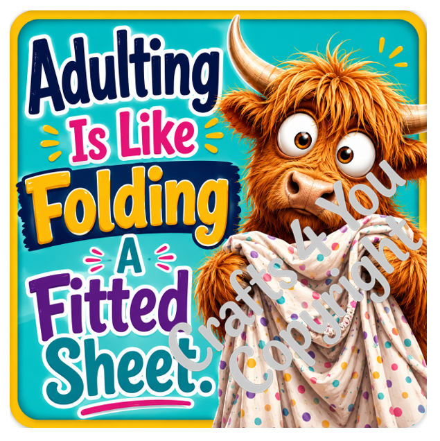 Bright and colourful Highland Cow coaster collection with amusing sarcastic sayings including "Coffee First. Questions Later." and "Wine Is My Emotional Support Beverage." ideal as a novelty gift.