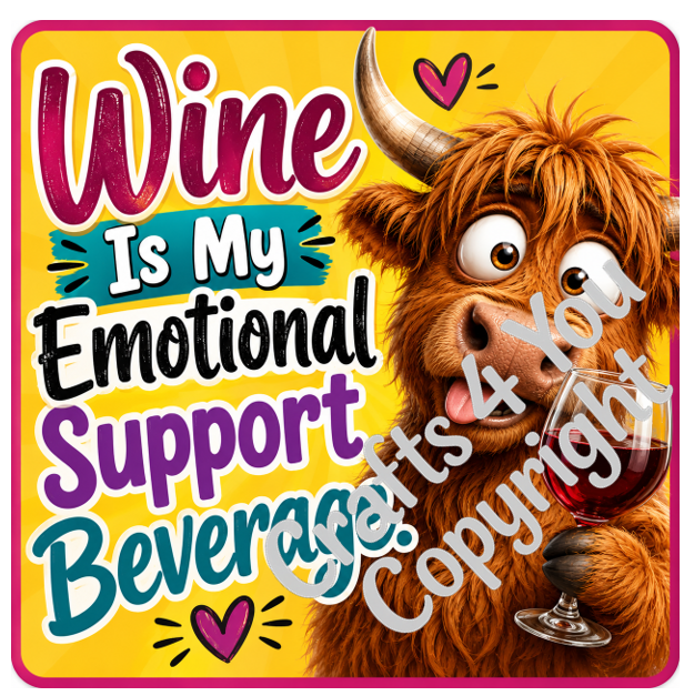 Sarcastic Highland Cow drink coasters featuring playful illustrations and funny quotes, ideal for protecting surfaces while adding personality to your kitchen, lounge or dining room.